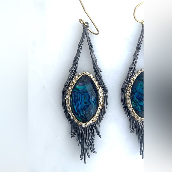 ALEXIS BITTAR • NEW Gunmetal Gold Blue Abalone Maldivian Nested Drop Earrings - Picture 6 of 8